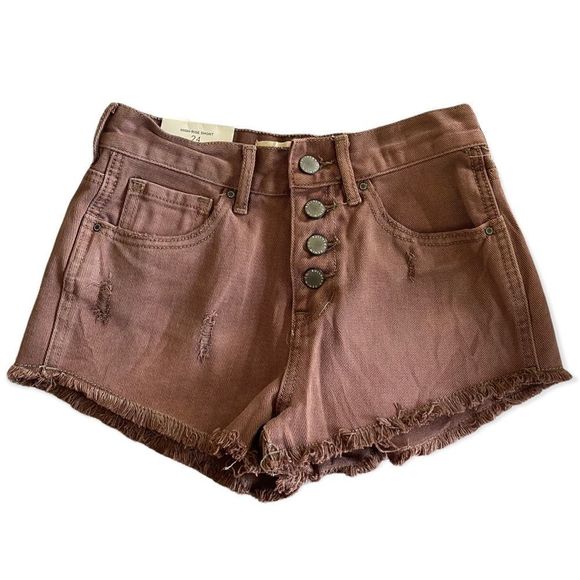 Bullhead Denim Co. • Dusty Rose Exposed Button High Rise Cutoff Shorts - Picture 2 of 13